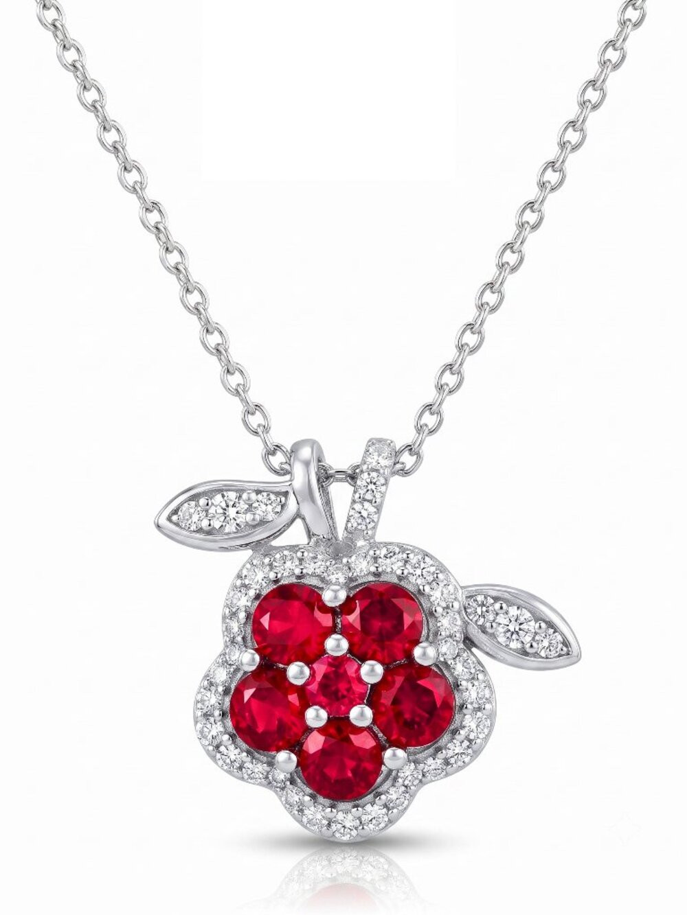 Official Swarovski Crystal Red Flower Necklace, 925 Sterling Silver